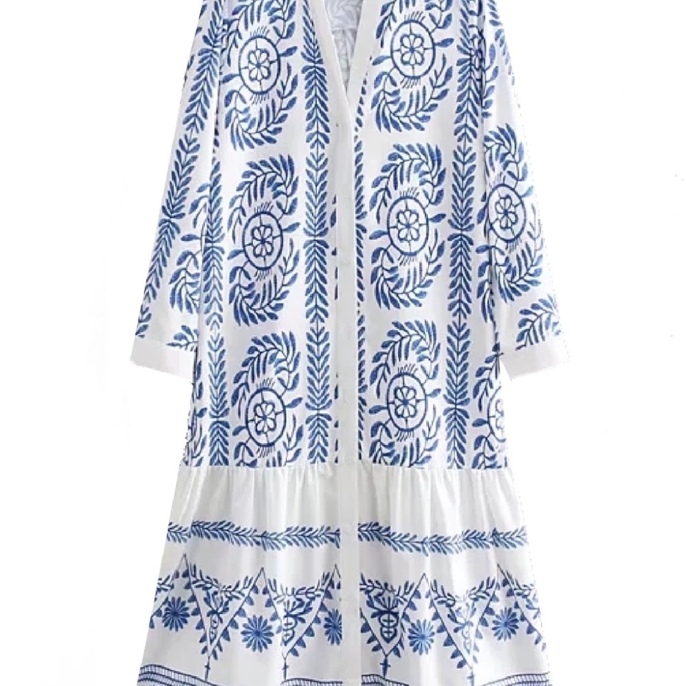 'MON' BOHEMIAN PRINTED EMBROIDERY BUTTON DRESS